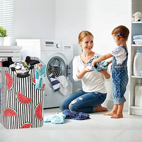 VISESUNNY Tropical melancia preta faixa branca cesto de lavanderia grande com alça de brinquedos de cesta de roupa dobrável e organização