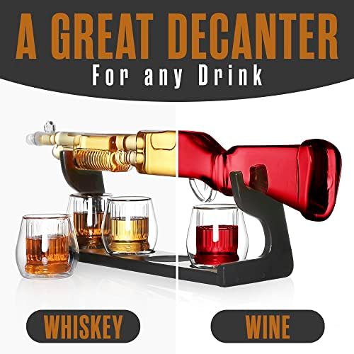 Decanter de garrafa de espingarda, conjunto de uísque em forma de arma, dispensador de vinhos com copos, 31 x8, 1000 ml,