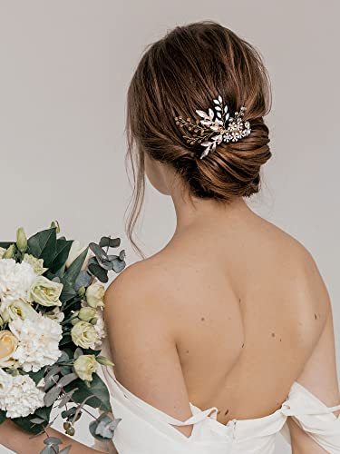 Sweetv Gold Bridal Hair pente de strô clipe de casamento acessórios de cabelo de flor Os acessórios de cabelo de noiva