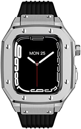 Caixa de relógio de liga de liga kqoo Strap para Apple Watch Series 8 7 6 5 4 SE 45mm 42mm 44mm Metal Luxury Metal Rubber Aço