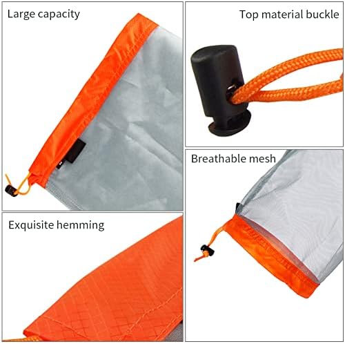 Saco de material de malha de vgeby, saco de malha de cordão de armazenamento de nylon para camping para caminhada bolsas de malha