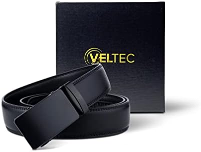 Cinto de catraca ajustável em couro VELTEC para homens, ajuste para caber com caixa de presente