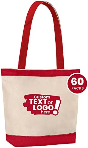 Personalize123 sacola personalizada, bolsa grande personalizada, bolsa de pano de algodão - sacolas estéticas de sacolas, sacos de praia, sacolas de compras reutilizáveis, sacolas de compras, vermelho 60pk