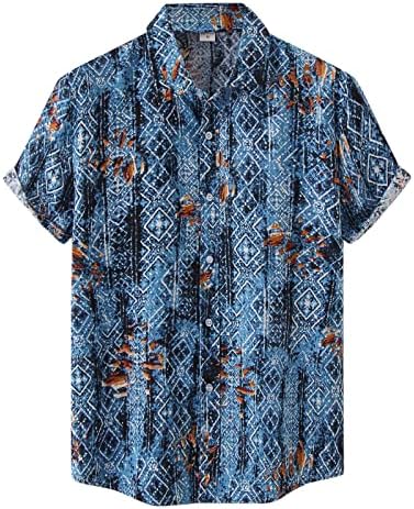 XXBR Mens Casual Button Down Camisas de manga curta Impressão gráfica geométrica Camisa havaiana Summer Summer Beach Collared