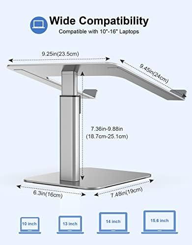 Riwuct Laptop Stand for Desk, 8 Altura ajustável Pranda de computador de alumínio, suporte para laptop ergonômico Sit para ficar compatível com MacBook, Air, Pro e More 10 -16