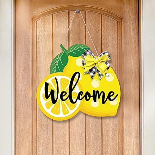 Huray Rayho Lemon Welcome Pone Sign Summer Farmhouse de madeira cabide da porta da frente, 13,7''x12.5 '' Limão fresco