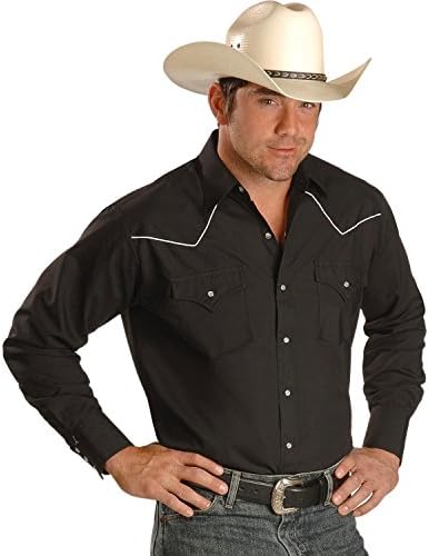 Camisa ocidental de manga comprida masculina de Cattleman com tubulação de contraste