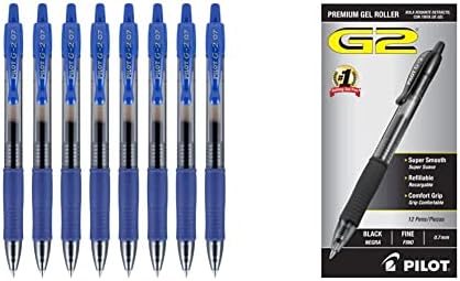 PILOT G2 Recarregável e retrátil Rolling Gel Canelas, ponto fino, azul, 8-pacote e G2 Recarregável e recarregável