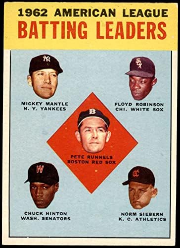 1963 Topps # 2 Al líderes de rebatidas Mickey Mantle / Chuck Hinton / Floyd Robinson / Pete Runnels / Norm Siebern Nova York / Chicago / Boston / Washington / Kansas City Yankees / White Sox / Red Sox / Senators / Athletics Ex+ Yankees / White Sox / Red Sox / senadores / atletismo