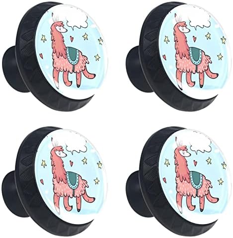 Gaveta redonda de tyuhaw puxadas manuseio de alpaca fofa impressão de corrida feliz com parafusos para armários de cômodas de casa porta de cozinha da cozinha gaveta de mesa banheiro 4pcs