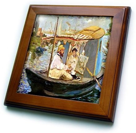 3drose ft_80496_1 Monet Pintura em seu barco por Manet emoldurada, 8 por 8 polegadas