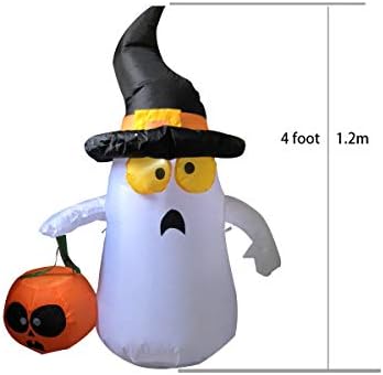 Fantasma inflável de Halloween de 4 pés, brilho iluminado e iluminado Fantasma ao ar livre com lanterna de abóbora de