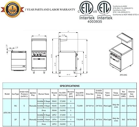 ATOSA US ATO -24G Restaurante Comercial Griddle Aço inoxidável com cozinheiros de forno propano faixa de propano líquido