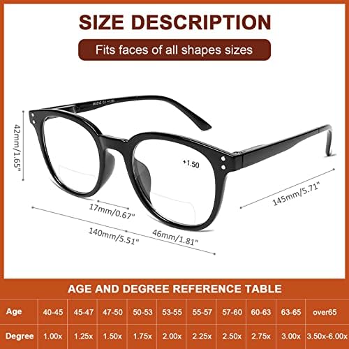 AQWANO 2 Pack Round Bifocal Reading Glasses Leitores de moda confortáveis ​​com dobradiças de primavera para homens, 2.5