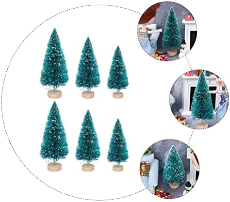 Casa em miniatura de Kisangel 6pcs Mini árvore de Natal árvore de natal árvore em miniatura neve árvores de geada plástico ornamentos de neve de inverno