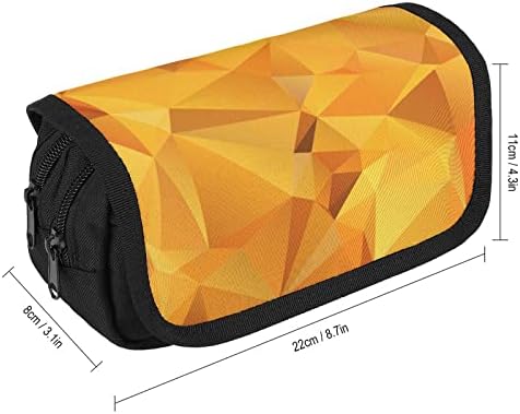 Abstract Gold Orange Orange Polygon Lápis Case com dois compartimentos grandes bolso bolsa de armazenamento de grande capacidade Bolsa de lápis para adolescentes adolescentes da escola