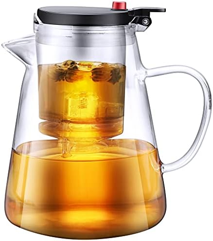 Bule de vidro de Gurudar com infusor removível, 34 onças/1000 ml de chaleira de chá de vidro de filtro destacável,