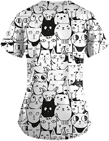Scrubs for Women, Kawaii tops com estampa de animais camisetas cães cães gráficos com moletom de bolso v pescoço
