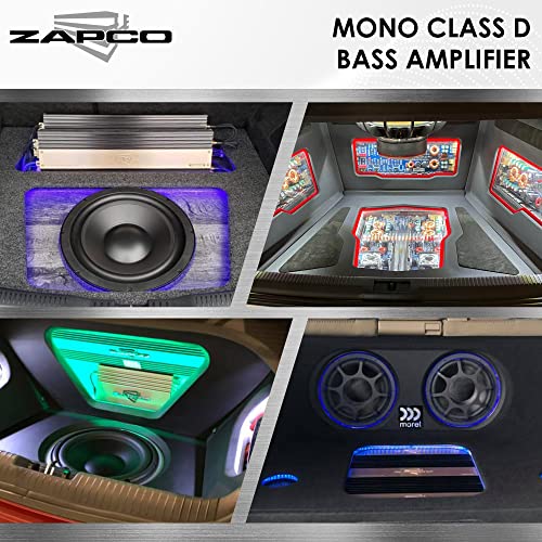 Amplificador de graves de classe M Mono Class D Zapco - Amplificador de qualidade de som de Bridgeable High Bass Range - Ótimo para alto -falantes e subwoofers de carro - Melhore o sistema completo de áudio, qualidade de som e baixo - preto