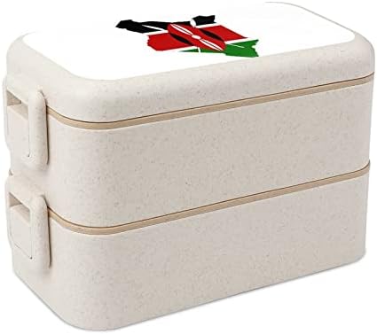 Mapa de bandeira do Quênia Double empilhável Bento lancheira recipiente de almoço reutilizável com utensílio para jantar escolar de piquenique de trabalho