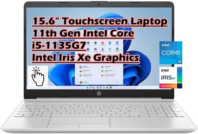 Laptop de tela sensível ao toque HP 15,6 , Core i5-1135G7, 4,2 GHz, Bluetooth 4.2, 720p webcam, tipo C, Intel Iris XE Graphics, HDMI, Windows 11, W/HDMI Cable