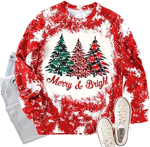 Vvnty Christmas Sweetshirts for Women Xmas Camisa Leopardo Bloco de Colorções de Colorido de Christmas Snowflake Impressão