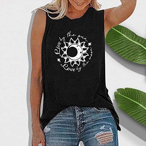 Tampas de tanques gráficos CGGMVCG para mulheres sem mangas Sun Moon Blouse Fashion Series impressa as camisas femininas femininas