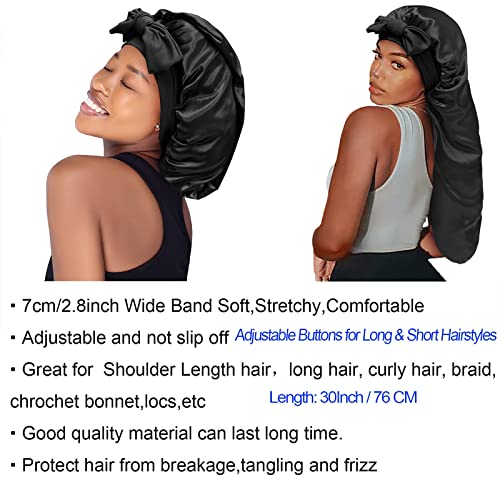 Capinho de seda de cetim Boneta de cabelo: Capatos longos com faixa elástica de tirha de tiras ajustáveis ​​Tamanho do jumbo sono