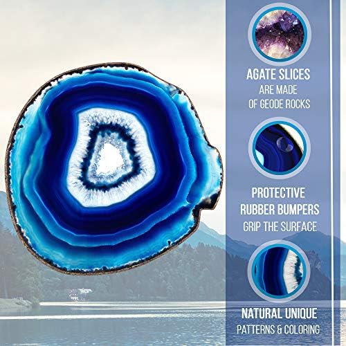 Bedrock Blue Agate Coasters for Drinks - Conjunto de 4 - Decoração Brasileira de Geode -
