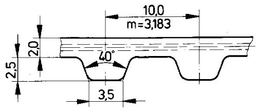 Ametric® 10D4780.60 Cinturão de tempo de poliuretano métrico, cordões de aço, inclinação de 10 mm, perfil de dente duplo