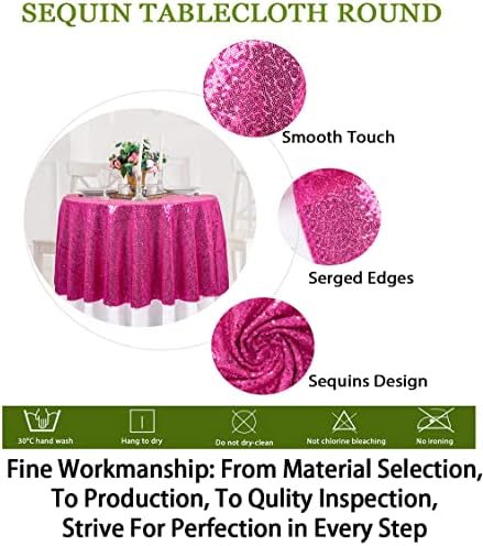 Shinybeauty elegante toque de mesa redonda de lantejoulas de 48 polegadas, mesa redonda rosa quente, linho de lantejoulas