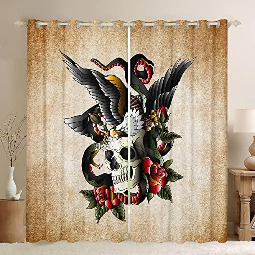Cortinas do crânio erosebridal cortinas de blecaute de cobra cortinas de águia e cortinas românticas de preto floral