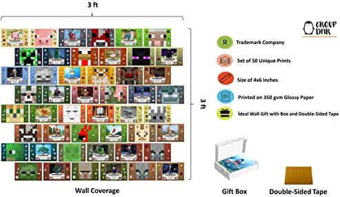Pixel Video Games Wall Decor Kit Poster Impressão 50 PCS Vertical 4x6 polegadas, decoração de quarto dos meninos, arte da