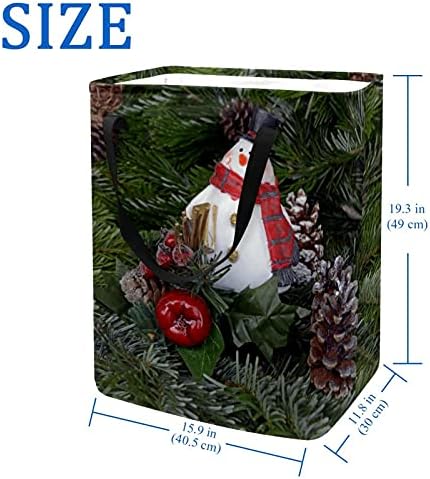 Christmas Snowman Pine Cone Roupa Cesto de Pano Grande Organizador Bata Cesta de Lavanderia dobrável Torneira com alças