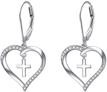 S925 Sterling Silver Heart Dang Drop Brincos para mulheres meninas