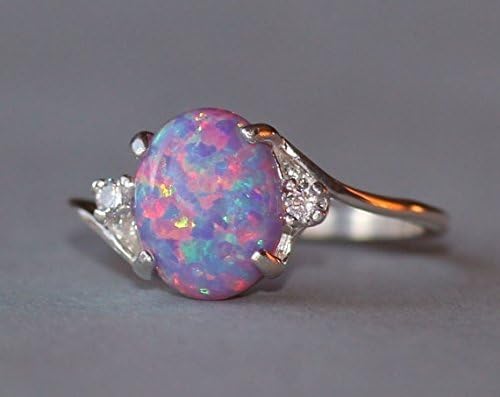Zhx requintado requintado feminino 925 anel de prata esterlina Oval Cut Fire Opal Jewelry Birthday Proposta de presente