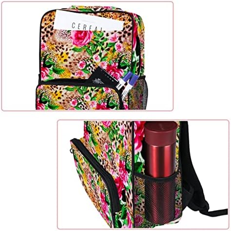 Mochila VBFOFBV para mulheres Laptop Daypack Backpack Bolsa casual de viagem, leopardo rosa rosa Flor da rosa Vintage