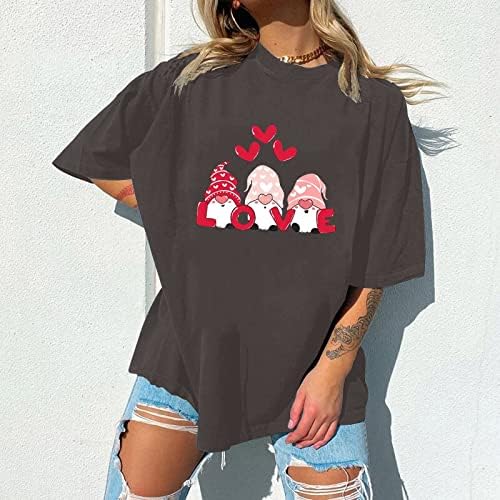 Camisas do Dia dos Namorados para mulheres Gnome Print T Camisetas verão Tops de mangas curtas engraçadas do presente de camiseta