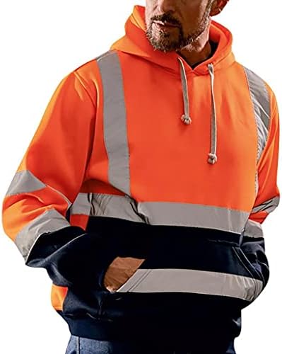 XXBR Mens Camisas de Segurança Trabalho Rodoviário Alta Visibilidade Pullover Longo Matadilho Capuz Tops de Capuzes Externos
