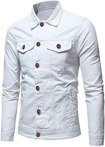 Jaqueta de jeans masculina, ajuste regular de botão sólido para baixo, inverno outono fora do estilo retro de estilo retro para homens