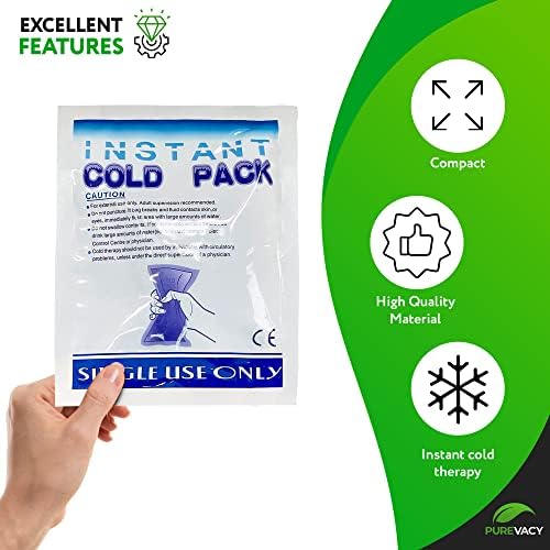 Purevacy Primeiros socorros frios instantâneos para lesões 6 x 8, pacote de 10 pacotes de gelo instantâneos para lesões descartáveis