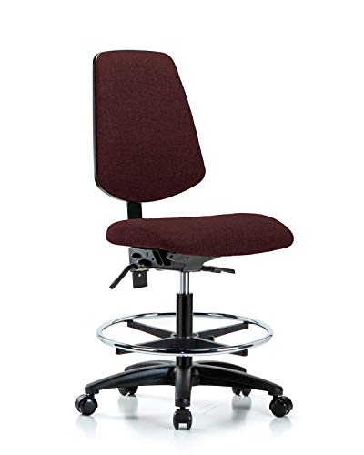 Labtech Seating LT42307 Cadeira de bancada média, tecido, base de nylon de fundo médio - inclinação, anel de pé cromado, rodízios, Borgonha