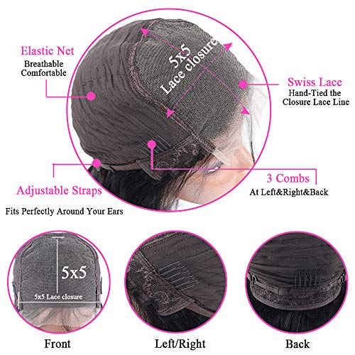 5 × 5 HD Transparente Wigs Front Wigs Human para mulheres negras PRECUDED HAIRINE 150% Denisty Brasileiro Helf Human Help Wigs com cabelo de bebê Cor natural