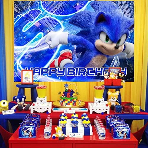 Sonic Birthday Party Supplies, Feliz Aniversário Central de Supras Sonic Party, cenário de aniversário de 5 x 3 pés para decoração de festa de aniversário Sonic