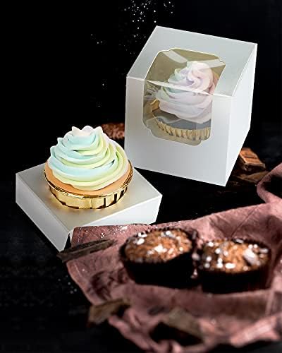 Caixas de cupcakes de prata individual 60pcs-popup automático 3,5 x 3,5 x 3,5 Silver Cupcake Transportador de cupcake para prata