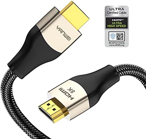 YANWEI 8K Certified HDMI 2.1 Cable 3.3ft,48Gbps Ultra High Speed ​​HDMI Cord, 4K120Hz 8K60Hz,eARC HDR10 4:4:4 Compatible for HDMI 2.0 Cable,PS5,PS4,Xbox,Switch,Apple,Roku,Sony,LG,Samsung TV , Blu-ray