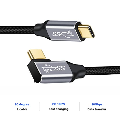 Ângulo reto USB C a USB C CABO DE 10 Gbps, Cabo de carregamento rápido PD 100W, Gen2 USB C com chip de e-marker, vídeo