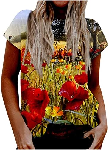 Camiseta de pintura a óleo vintage feminina camisetas casuais camisetas estampadas de manga curta v pescoço de túnica