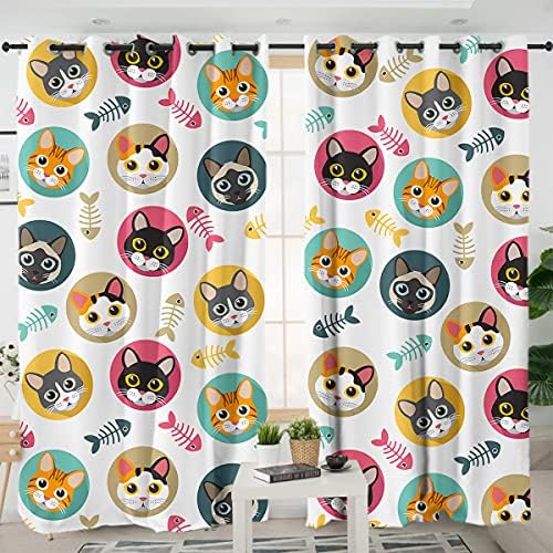 Cortinas de esqueleto de gato sonolentas para meninas quarto quarto decoração de animais coloridos padrões de janela estampada