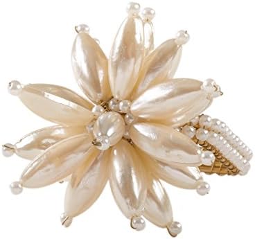 Saro Lifestyle Faux Pearl Flower Design Anel de guardanapo - Conjunto de 4, 2,5 x 3,5, marfim